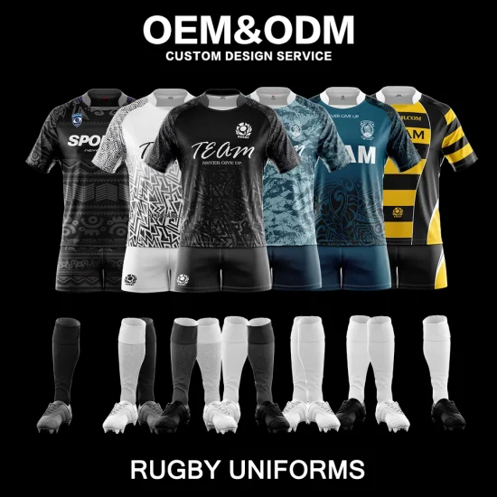 Benutzerdefinierte Sublimation 100 % Polyester Günstiges Rugby-Shirt Rugby-Trikot Rugby-Uniform Rugby-Teamkleidung Rugby-Kits Rugby-Kleidung